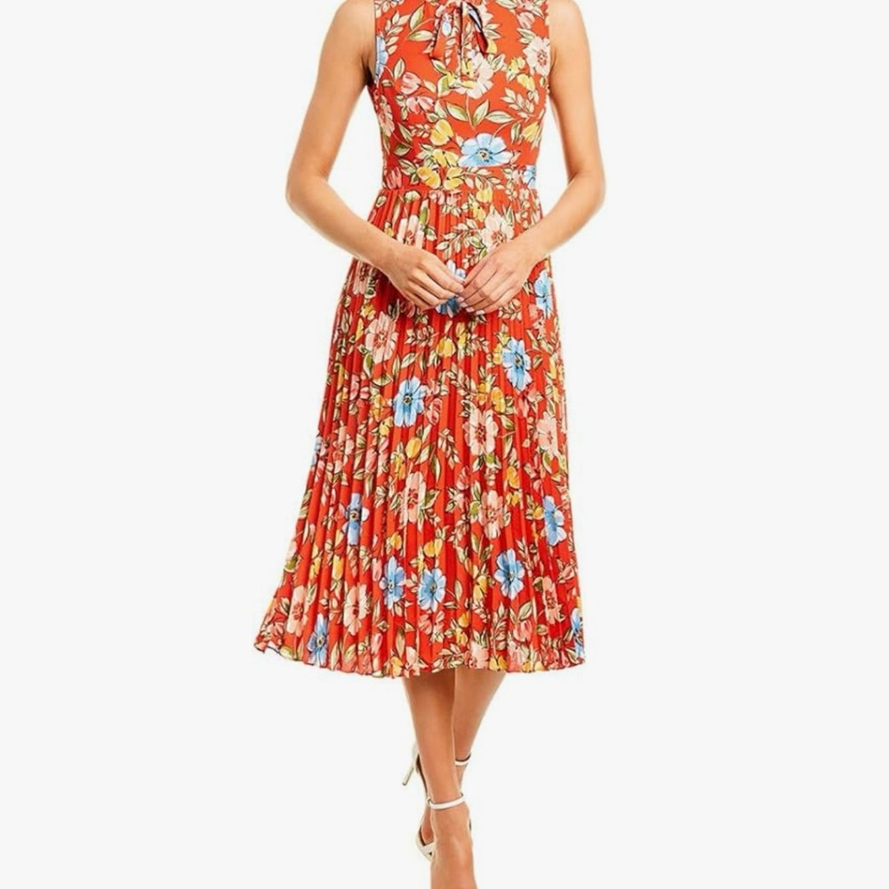 Donna Morgan Orange and Blue Halter Midi Dress